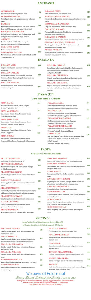 Our Menu – Angolo Ristorante Italiano